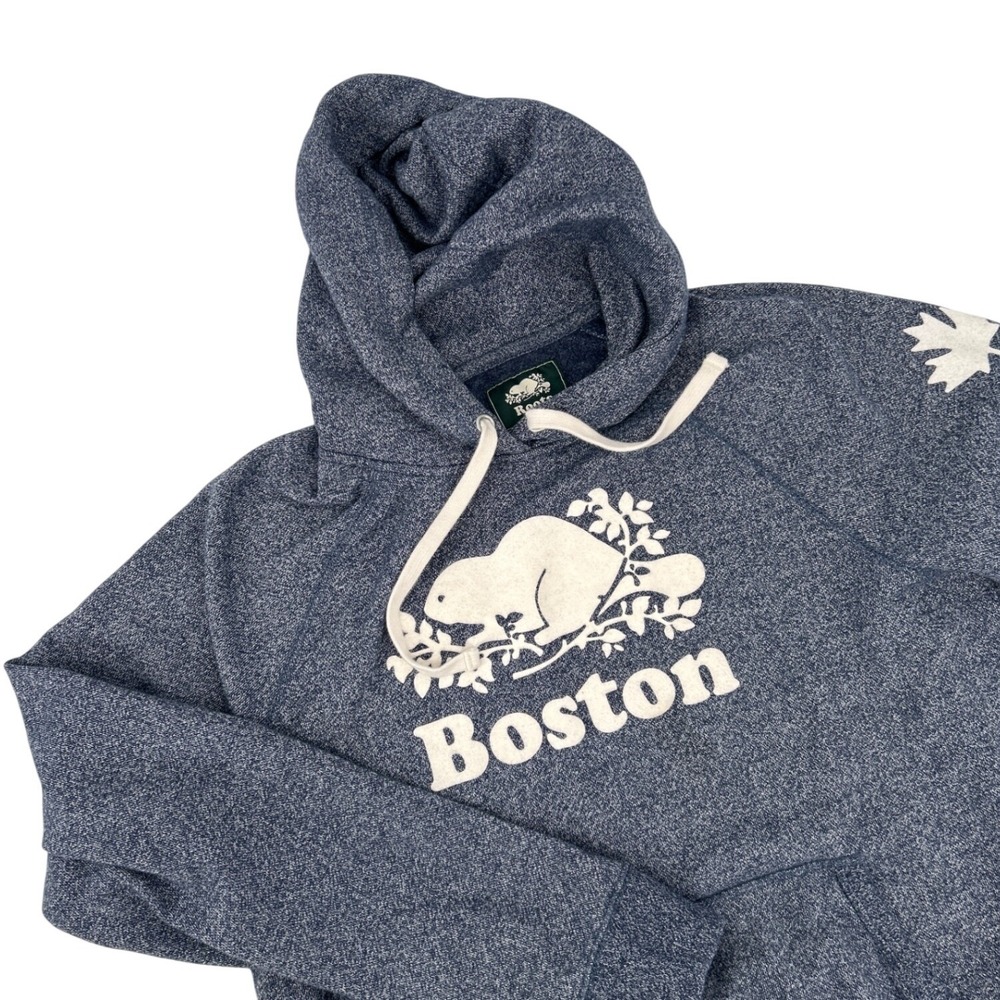 Roots Boston Salt & Pepper Hoodie Blue Heather Beaver Logo Pullover Mens XL